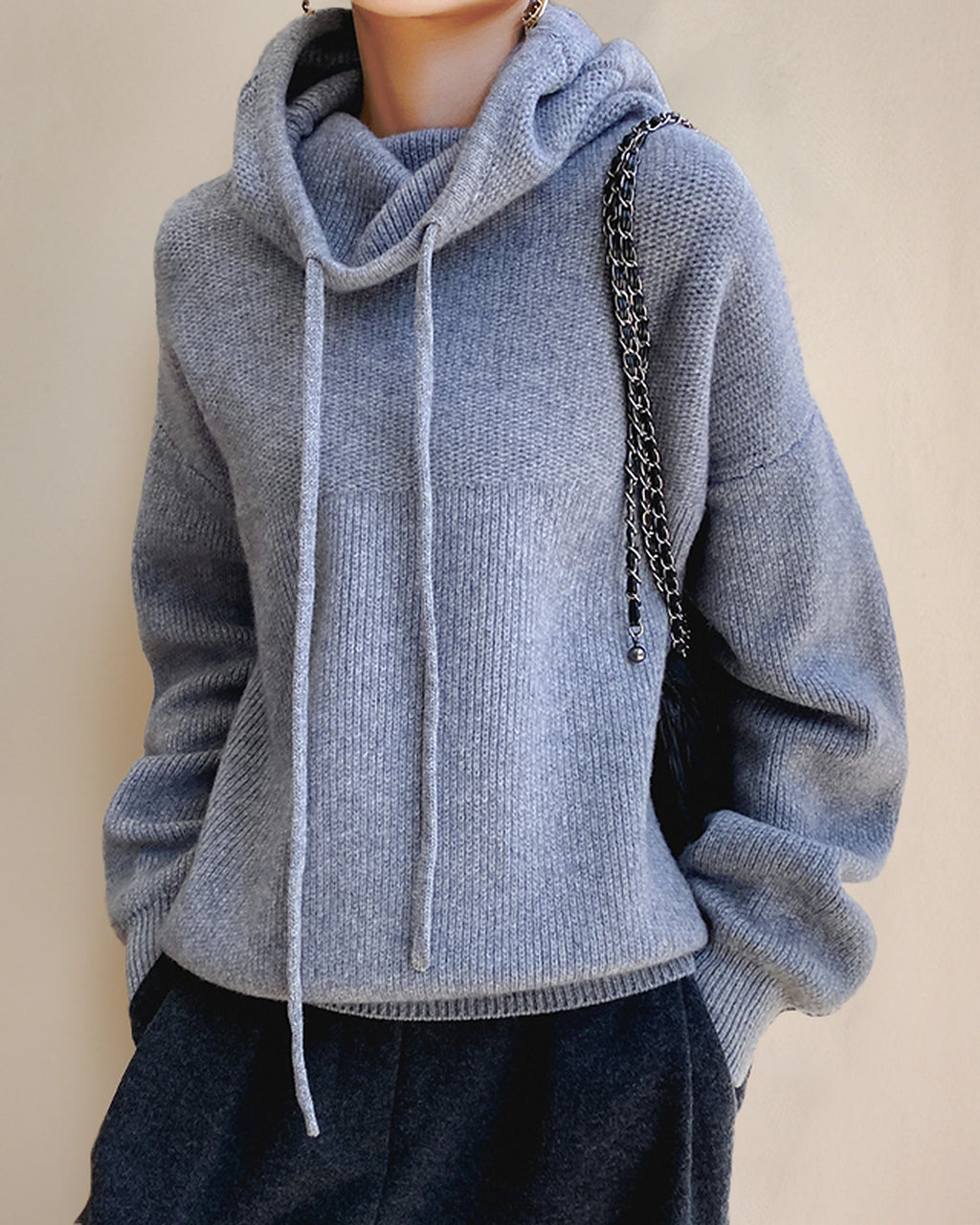 Women's Oversized Hoodie Knit Jumper with Funnel Neck and Drawstring Hood – Talia Jane