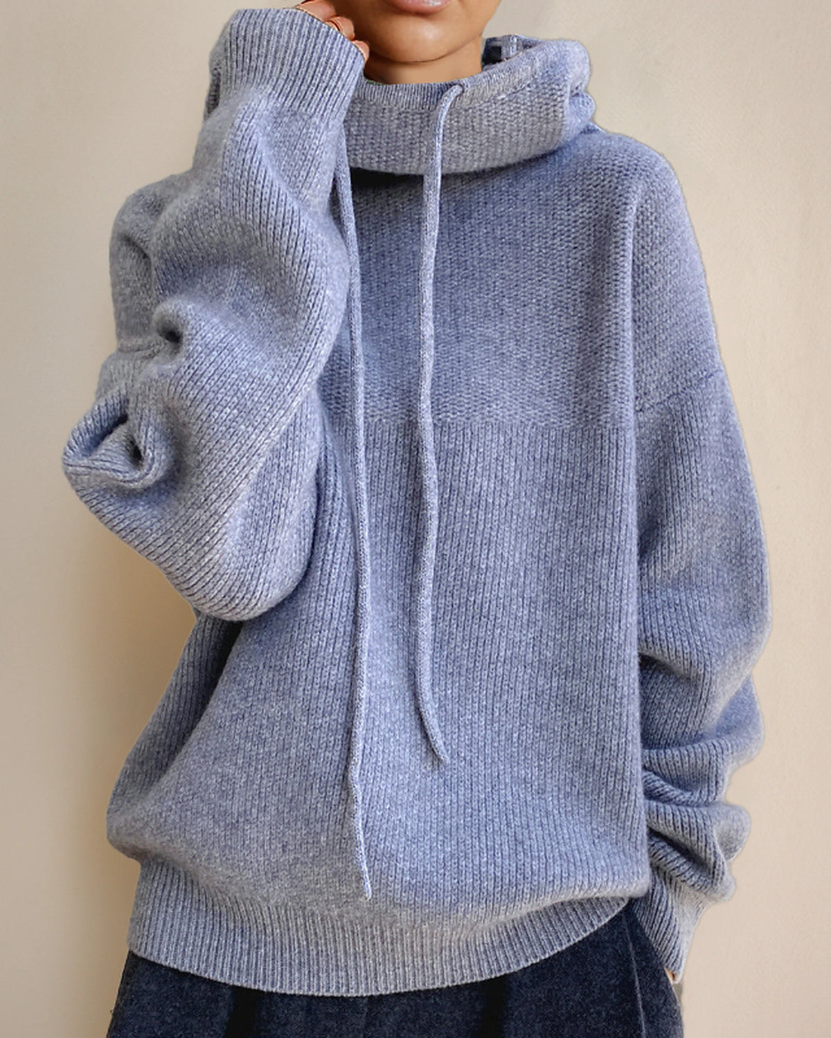 Women's Oversized Hoodie Knit Jumper with Funnel Neck and Drawstring Hood – Talia Jane