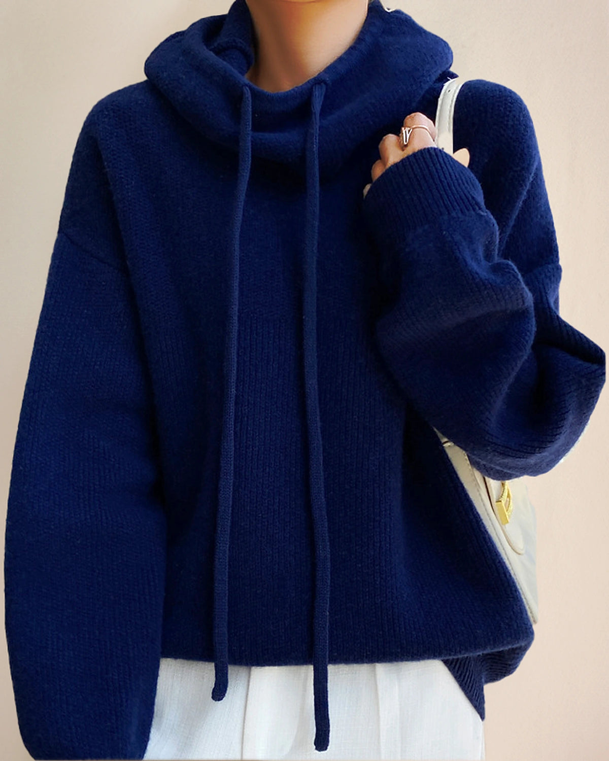 Women's Oversized Hoodie Knit Jumper with Funnel Neck and Drawstring Hood – Talia Jane