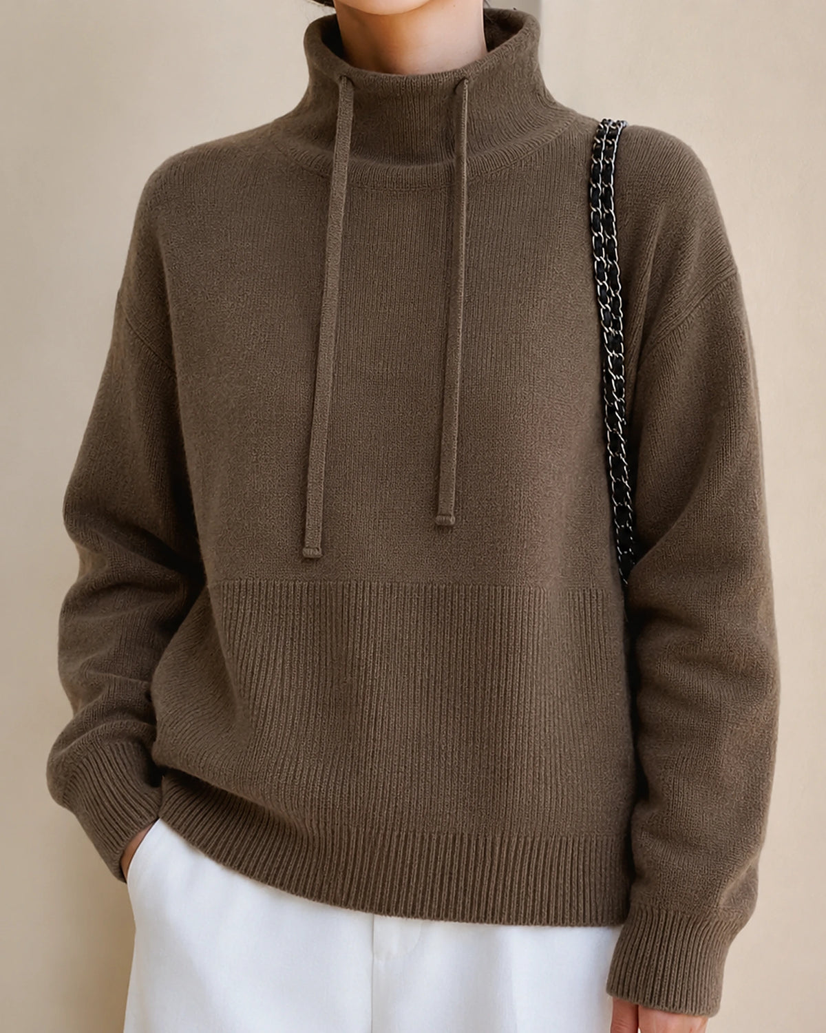 Women's Oversized Hoodie Knit Jumper with Funnel Neck and Drawstring Hood – Talia Jane