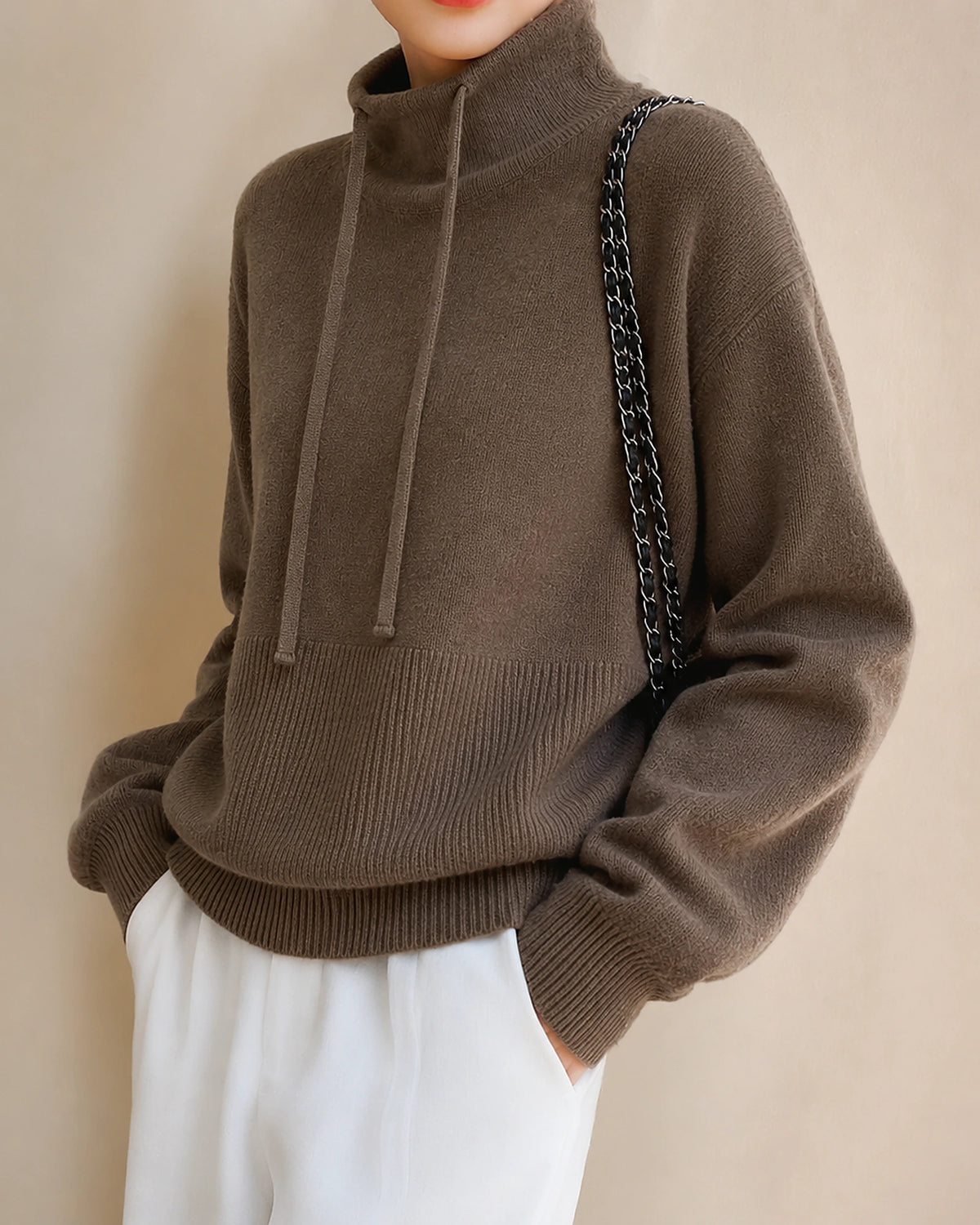 Women's Oversized Hoodie Knit Jumper with Funnel Neck and Drawstring Hood – Talia Jane