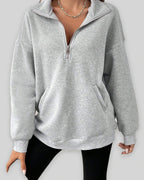 Women's Half Zip Sweatshirt with Collar and Kangaroo Pocket, Oversized Fit – Stella Mae