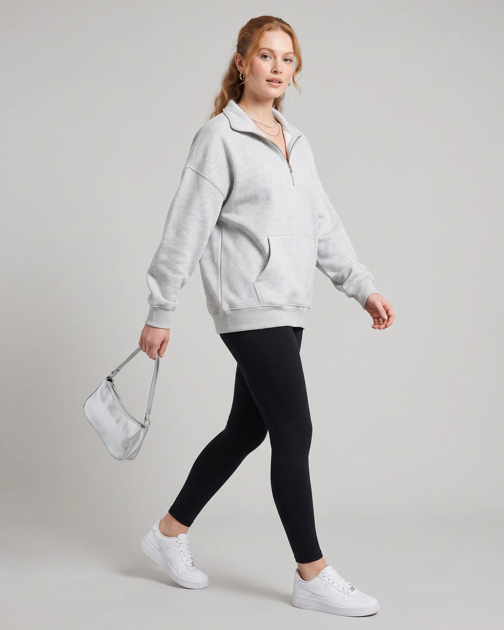 Women's Half Zip Sweatshirt with Collar and Kangaroo Pocket, Oversized Fit – Stella Mae