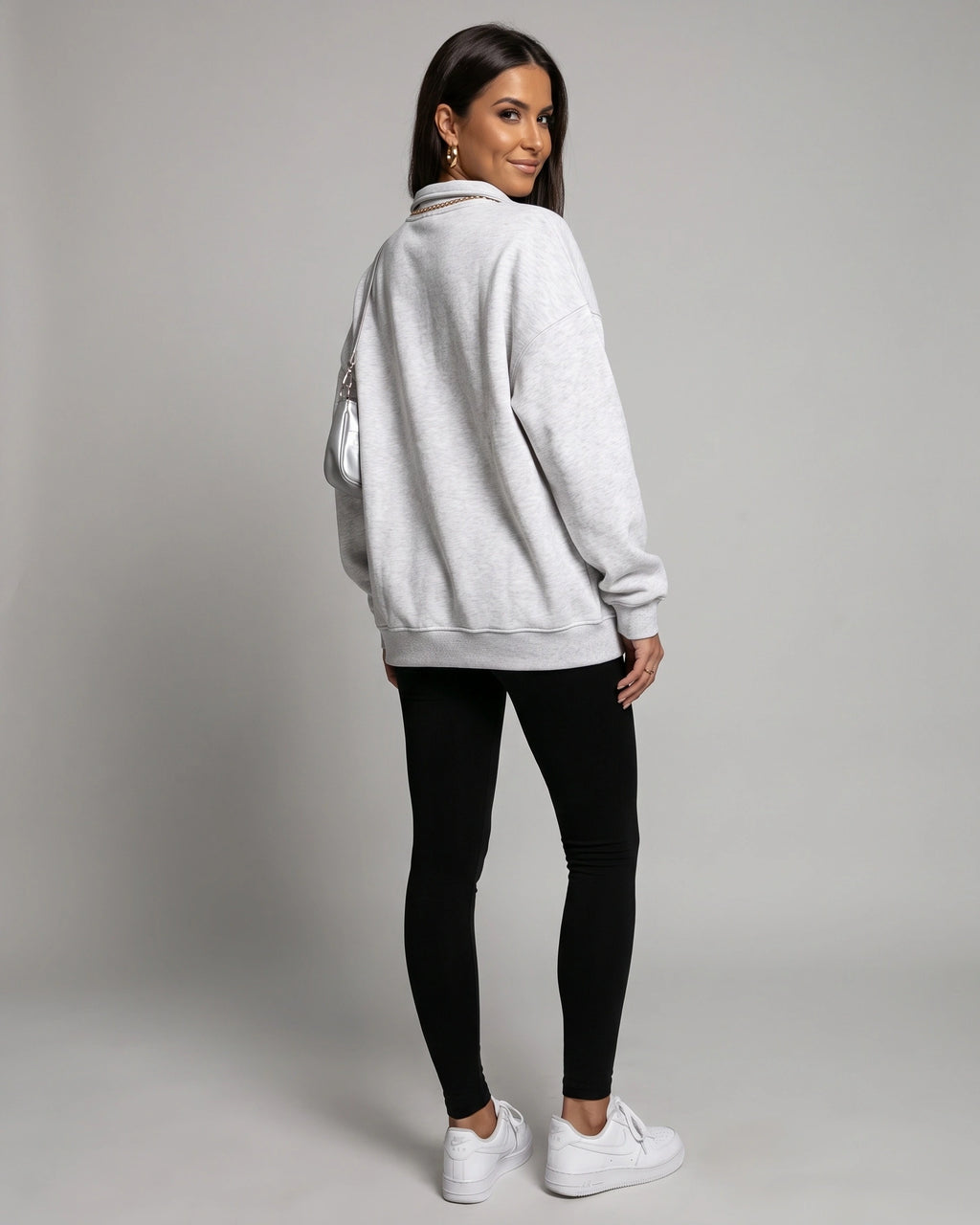 Women's Half Zip Sweatshirt with Collar and Kangaroo Pocket, Oversized Fit – Stella Mae