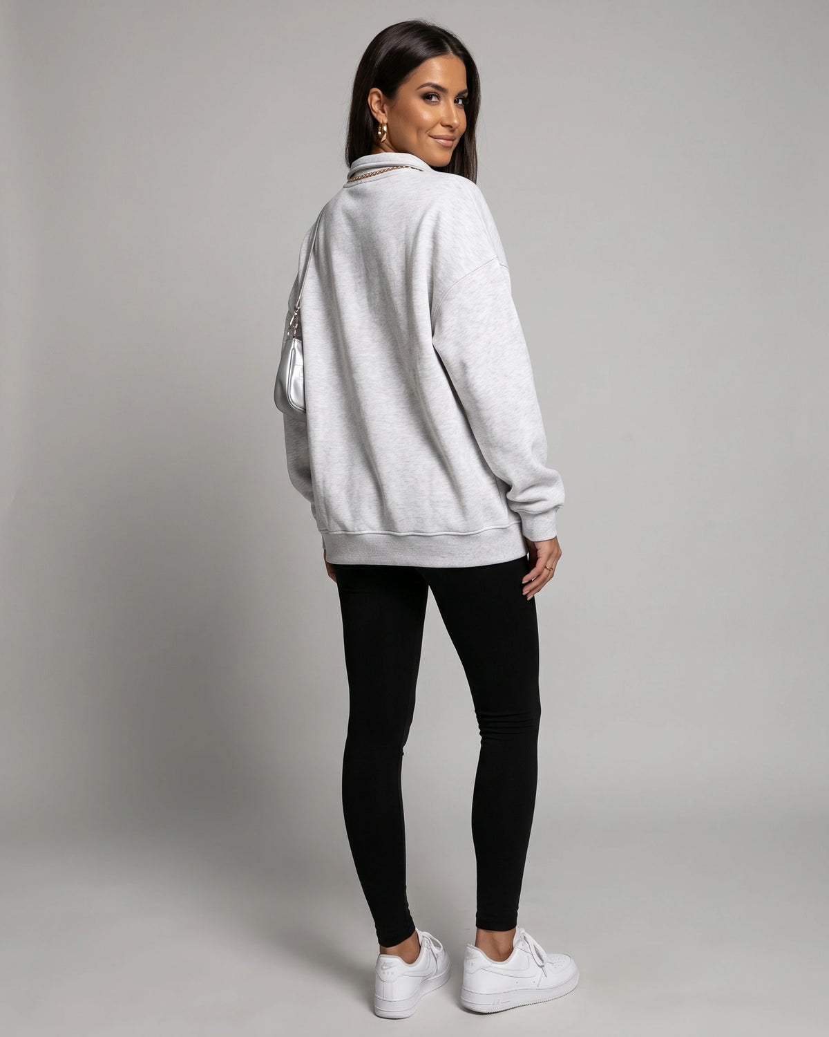 Women's Half Zip Sweatshirt with Collar and Kangaroo Pocket, Oversized Fit – Stella Mae