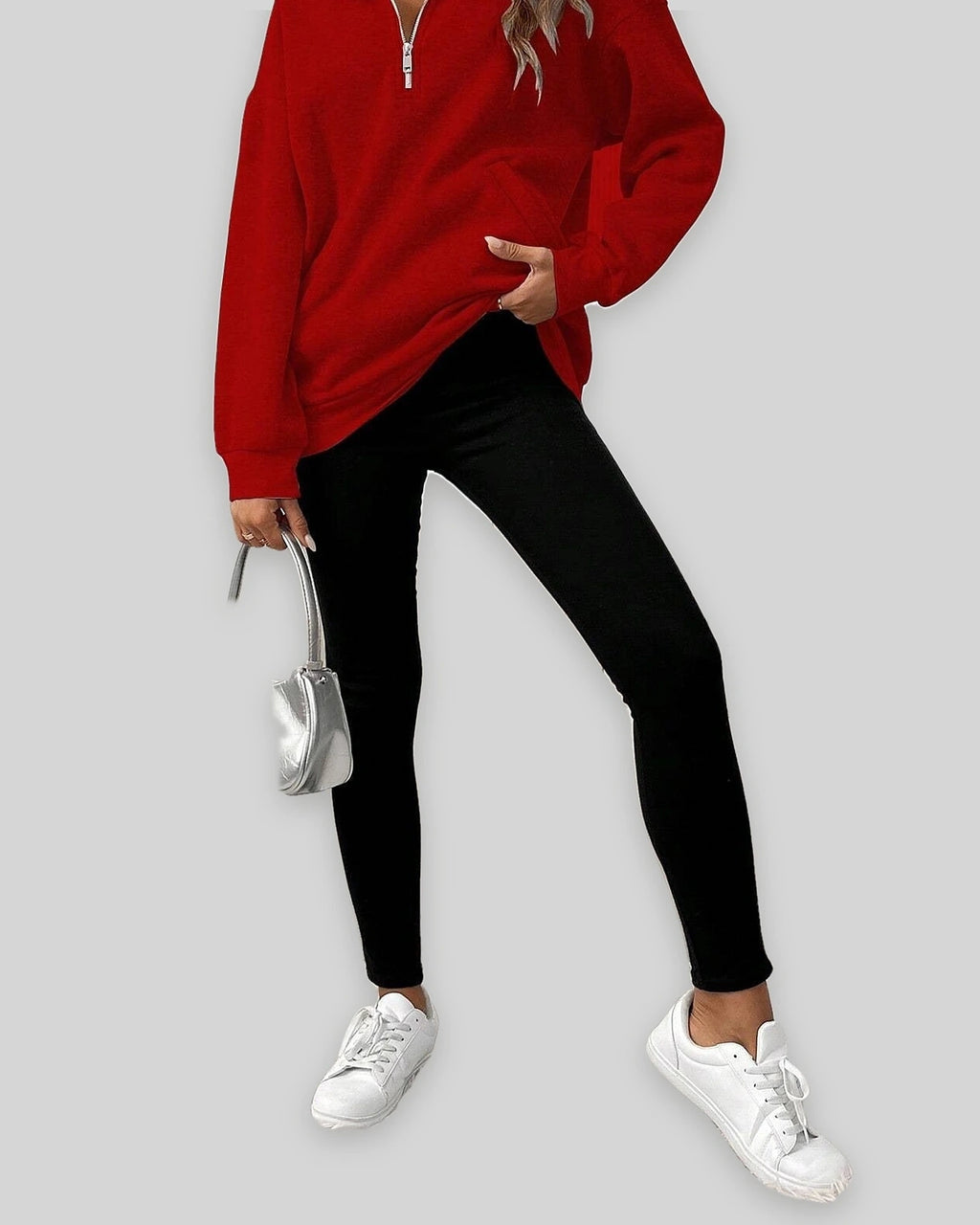 Women's Half Zip Sweatshirt with Collar and Kangaroo Pocket, Oversized Fit – Stella Mae