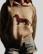 Women's Oversized Chunky Hooded Knit Jumper with Dachshund Embroidery – Orla Grey