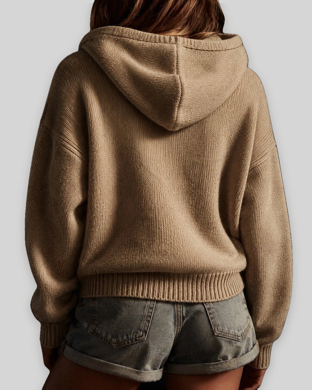 Women's Oversized Chunky Hooded Knit Jumper with Dachshund Embroidery – Orla Grey
