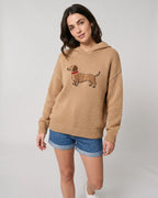 Women's Oversized Chunky Hooded Knit Jumper with Dachshund Embroidery – Orla Grey