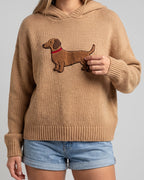 Women's Oversized Chunky Hooded Knit Jumper with Dachshund Embroidery – Orla Grey