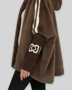 Women's Oversized Faux Fur Cape Jacket for Women, Hooded Faux Fur Coat with Sleeve Stripes – Violet Lou