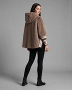 Women's Oversized Faux Fur Cape Jacket for Women, Hooded Faux Fur Coat with Sleeve Stripes – Violet Lou