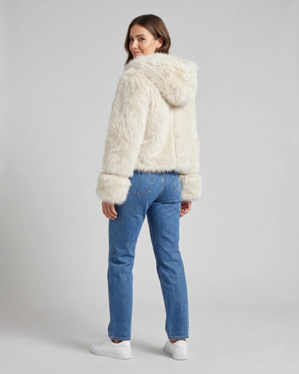 Women's Oversized Hooded Faux Fur Jacket with Fluffy Cuffs – Uma Mae