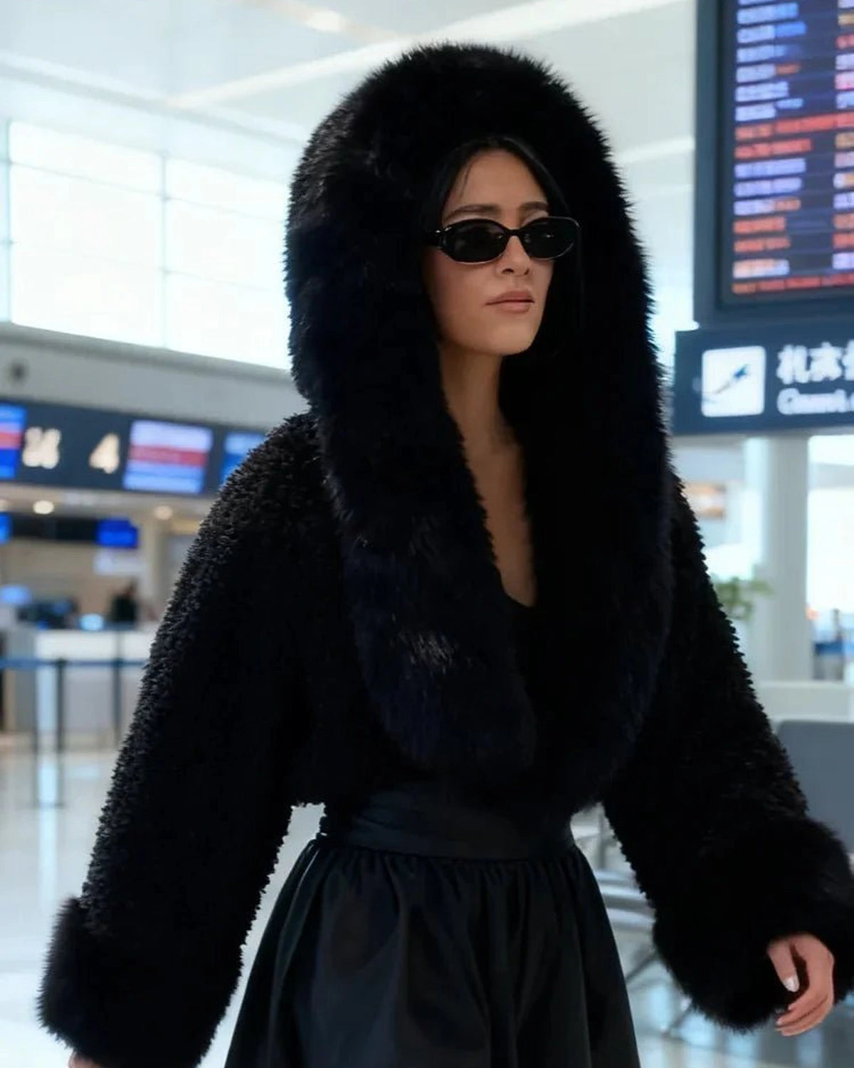Women's Oversized Hooded Faux Fur Jacket with Fluffy Cuffs – Uma Mae