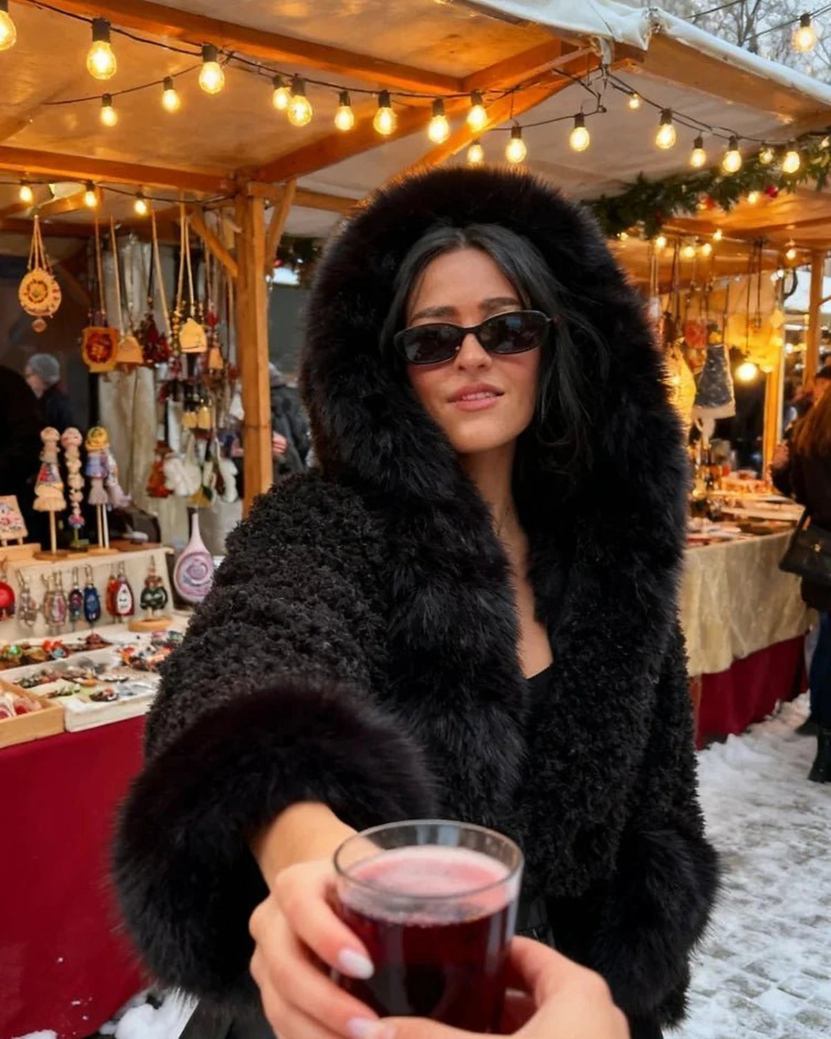 Women's Oversized Hooded Faux Fur Jacket with Fluffy Cuffs – Uma Mae
