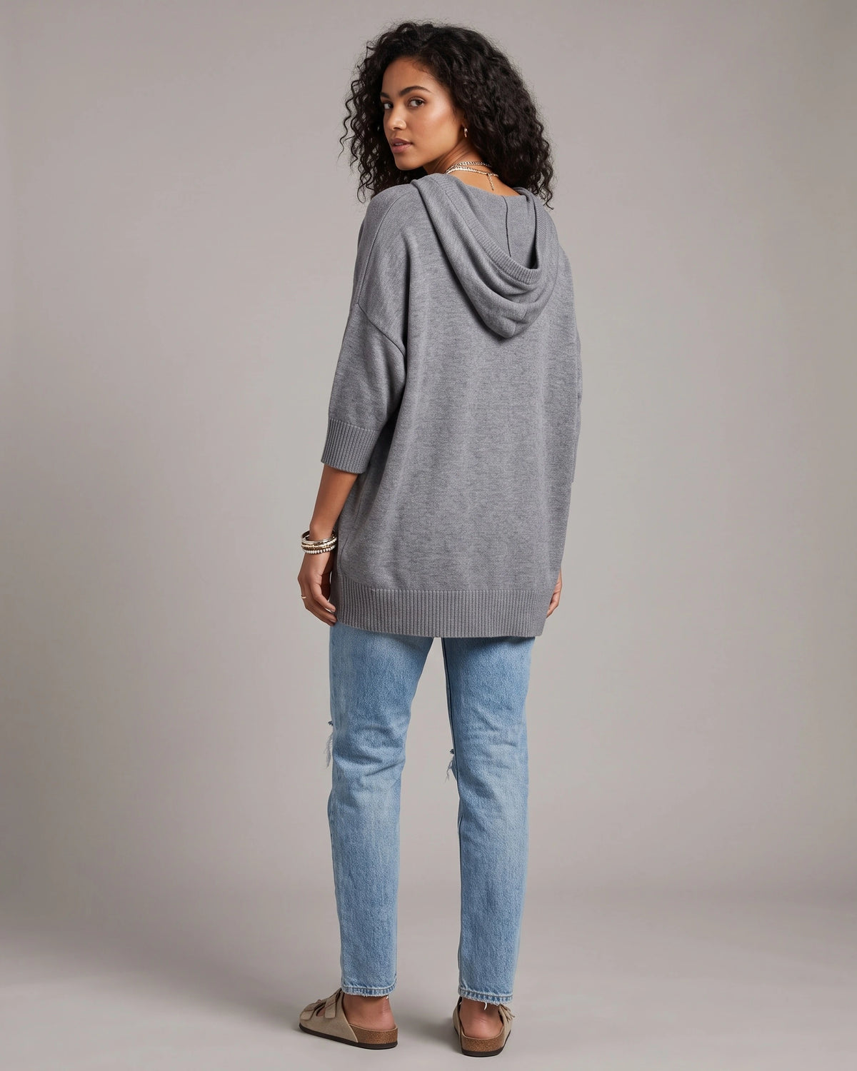 Women's Oversized Hooded Knit Jumper with Lace-Up Front, Wide Sleeves – Pippa Rose