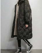 Women's Oversized Long Puffer Coat with Hood and Contrast Stripe Sleeves – Ottilie