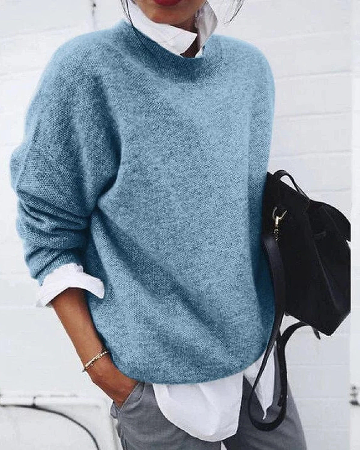 Women's Oversized Knit Jumper with Mock Neck and Ribbed Cuffs – Noelle