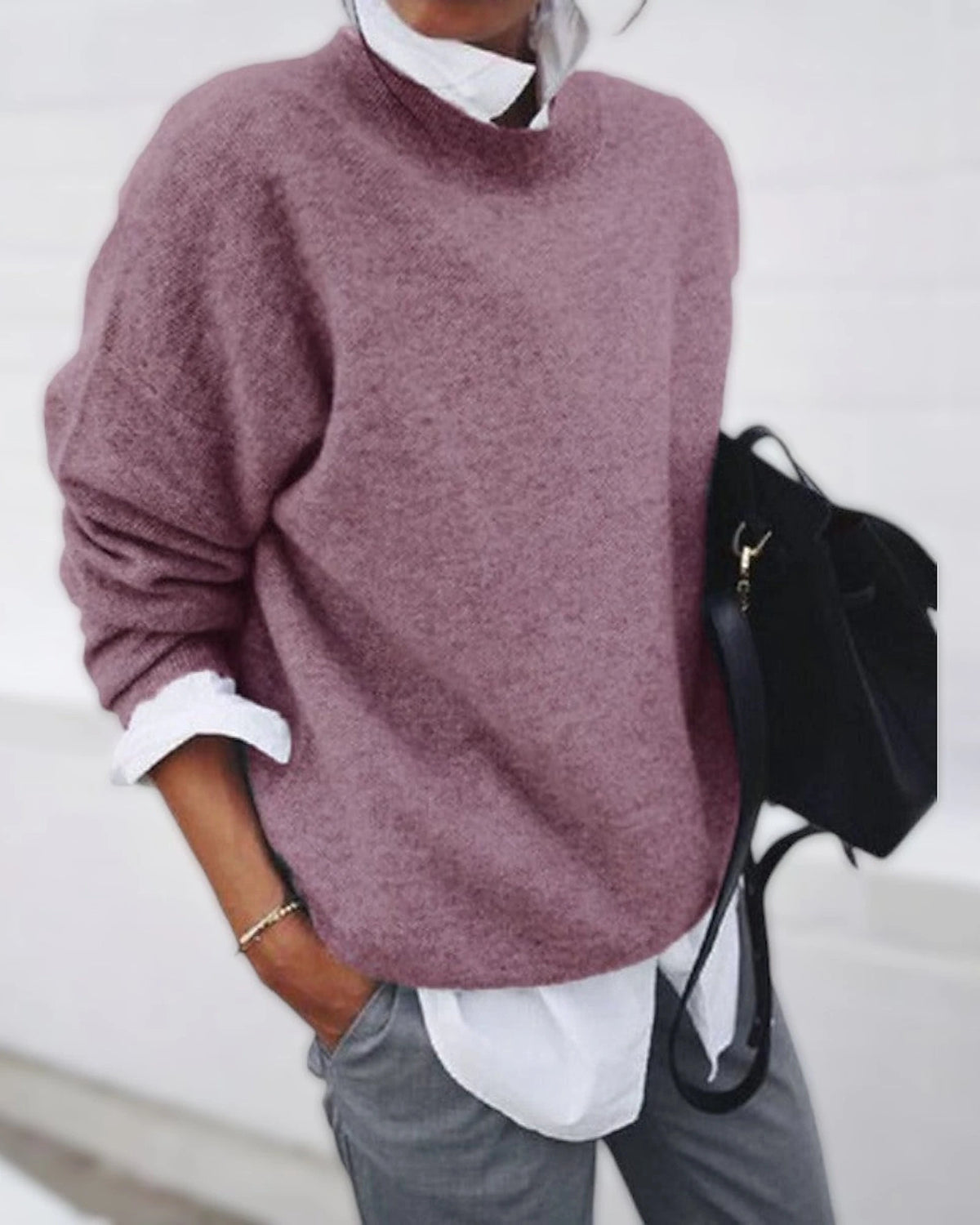 Women's Oversized Knit Jumper with Mock Neck and Ribbed Cuffs – Noelle