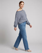 Women's Off Shoulder Jumper, Oversized Striped Waffle Knit Sweater with Voluminous Sleeves – Pippa Belle