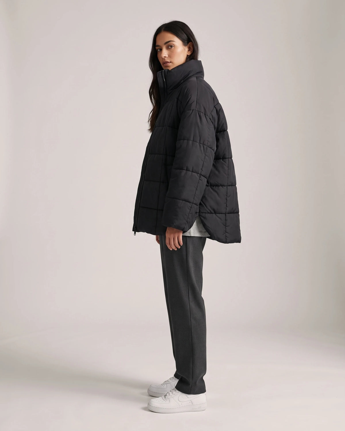 Women's Lightweight Puffer Jacket with Quilted Finish and Stand Collar, Oversized Fit – Rhea