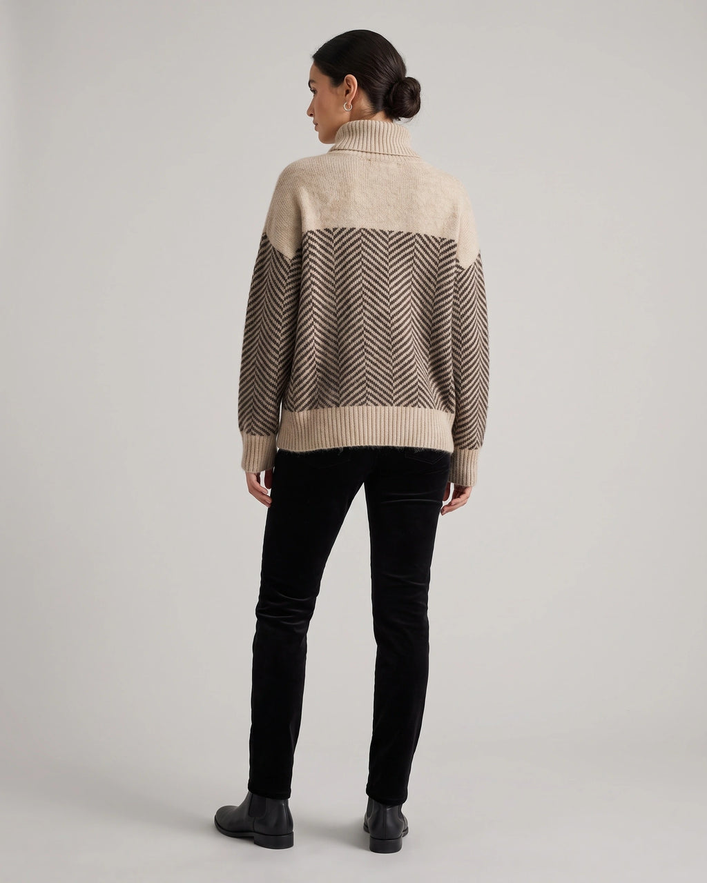 Women's Jumper Oversized Roll Neck with Herringbone Pattern and Colour Block – Beatrix Mae