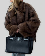 Women's Oversized Shaggy Faux Fur Coat with Notch Collar – Hattie Mae
