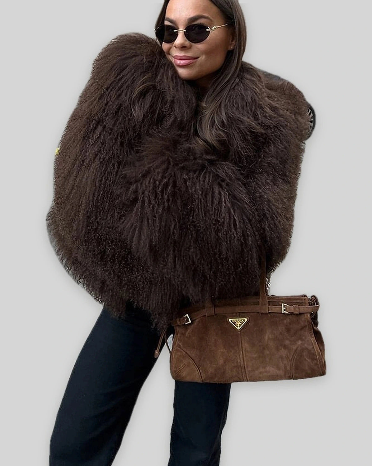 Women's Faux Fur Coat Jacket with Shaggy Collar and Long Sleeves, Oversized Fit – Violet Rose