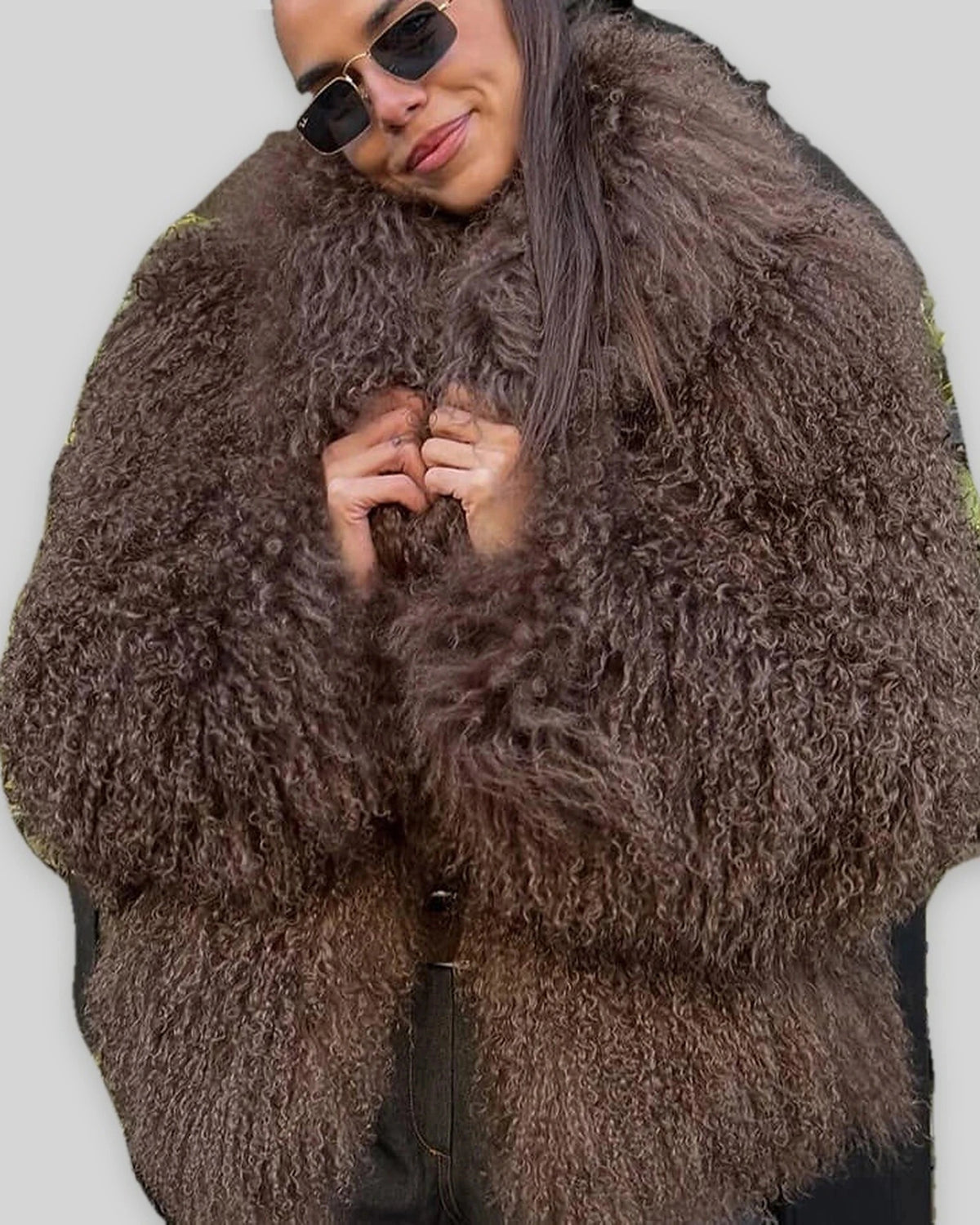 Women's Faux Fur Coat Jacket with Shaggy Collar and Long Sleeves, Oversized Fit – Violet Rose