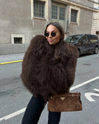 Women's Faux Fur Coat Jacket with Shaggy Collar and Long Sleeves, Oversized Fit – Violet Rose