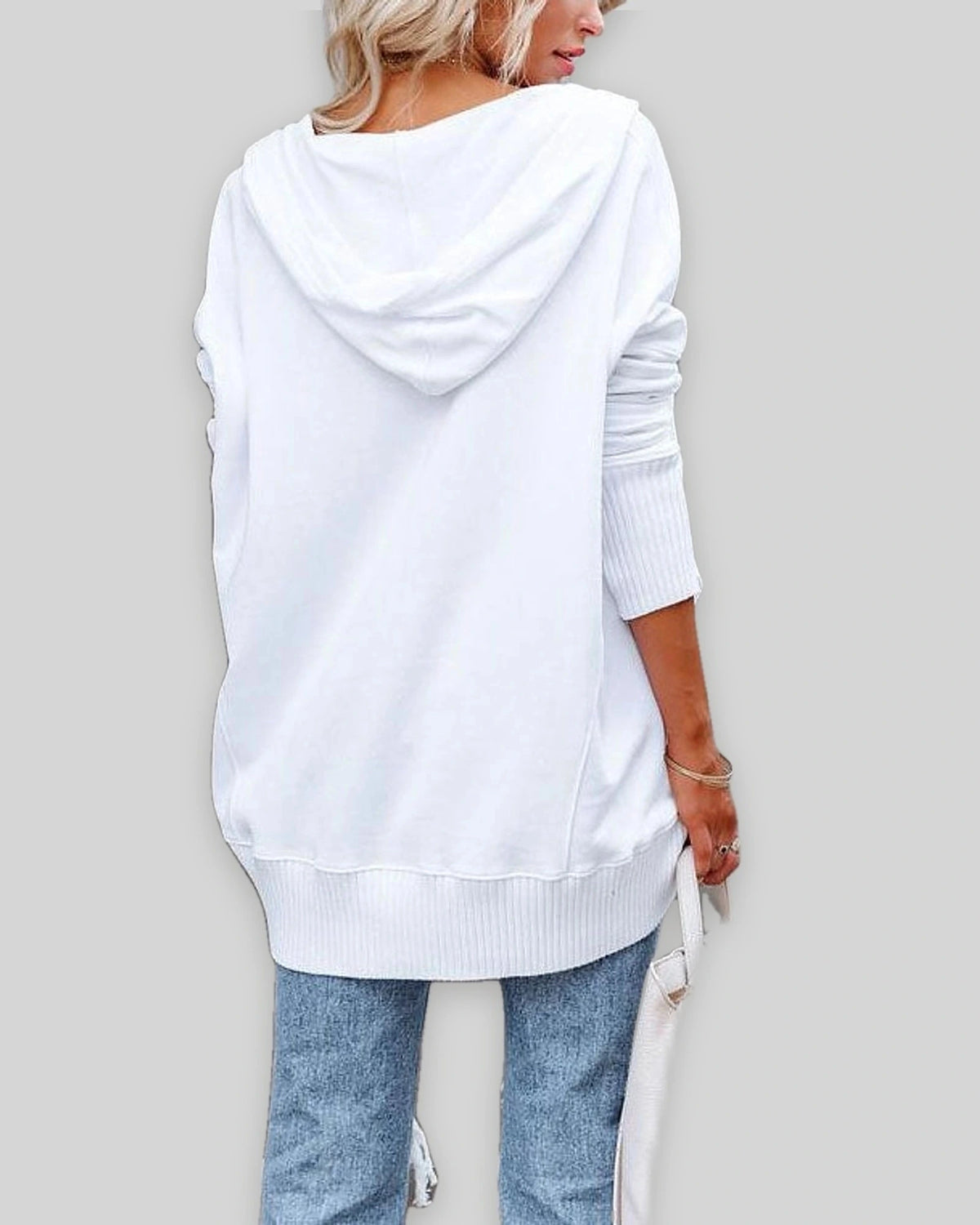 Women's Oversized Hoodie with Snap Placket and Ribbed Cuffs and Hem – Mabel Jane