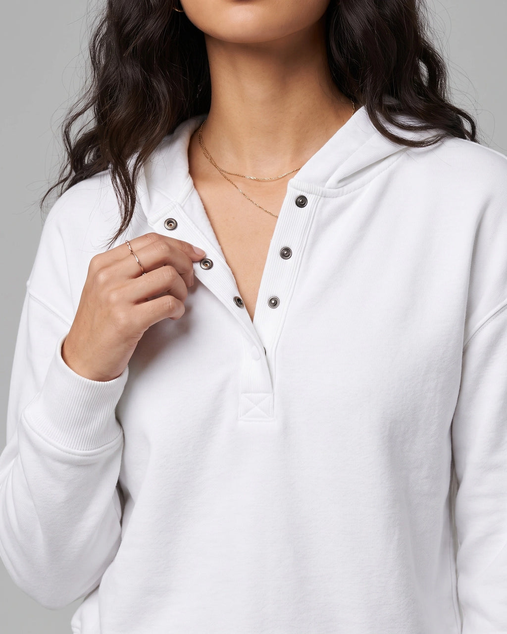 Women's Oversized Hoodie with Snap Placket and Ribbed Cuffs and Hem – Mabel Jane