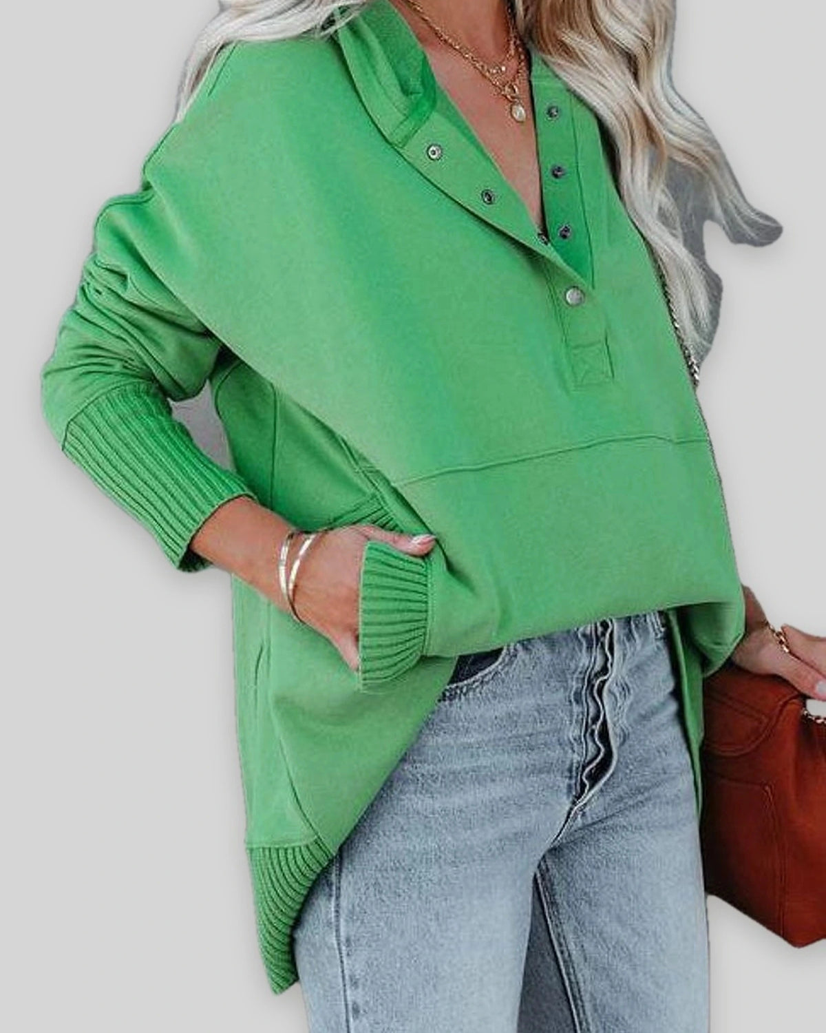 Women's Oversized Hoodie with Snap Placket and Ribbed Cuffs and Hem – Mabel Jane