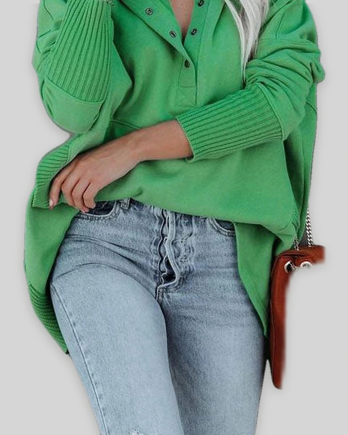 Women's Oversized Hoodie with Snap Placket and Ribbed Cuffs and Hem – Mabel Jane