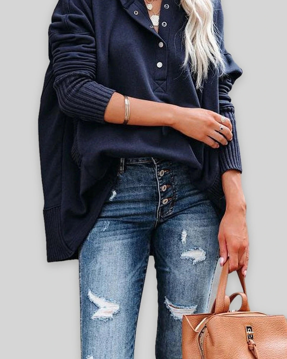 Women's Oversized Hoodie with Snap Placket and Ribbed Cuffs and Hem – Mabel Jane