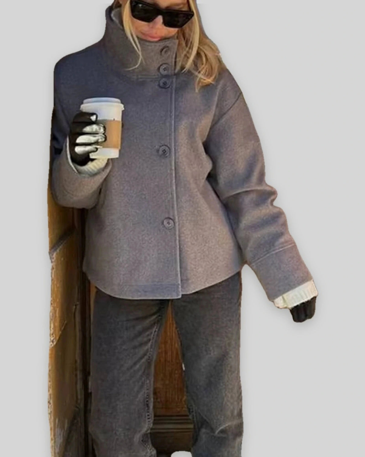 Women's Jackets for Women Oversized Stand Collar Wool-Blend Jacket with Button Front – Fleur Jane