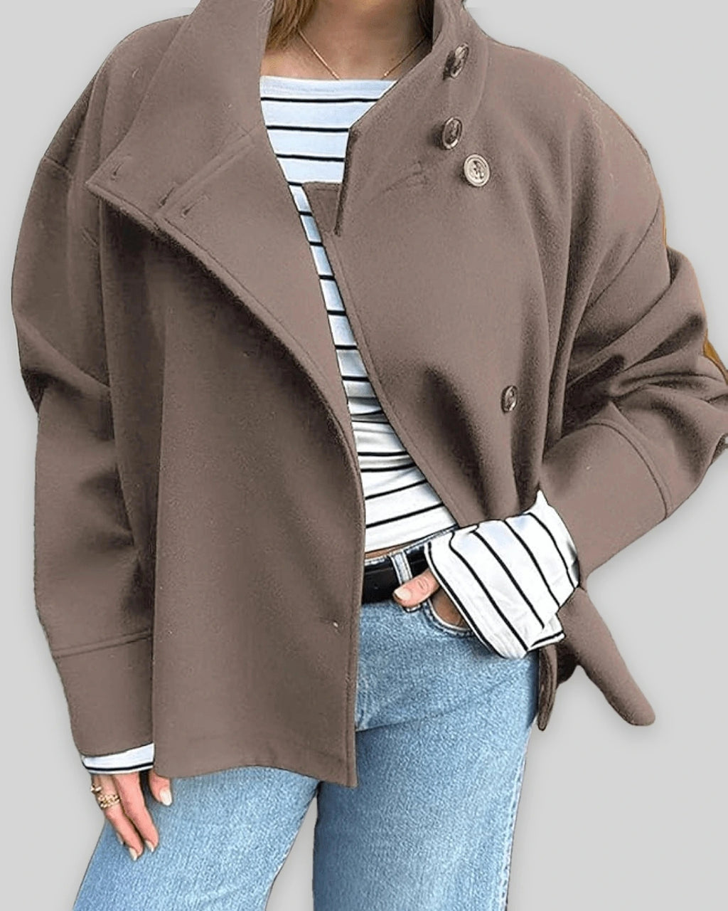 Women's Jackets for Women Oversized Stand Collar Wool-Blend Jacket with Button Front – Fleur Jane