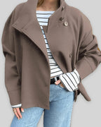 Women's Jackets for Women Oversized Stand Collar Wool-Blend Jacket with Button Front – Fleur Jane