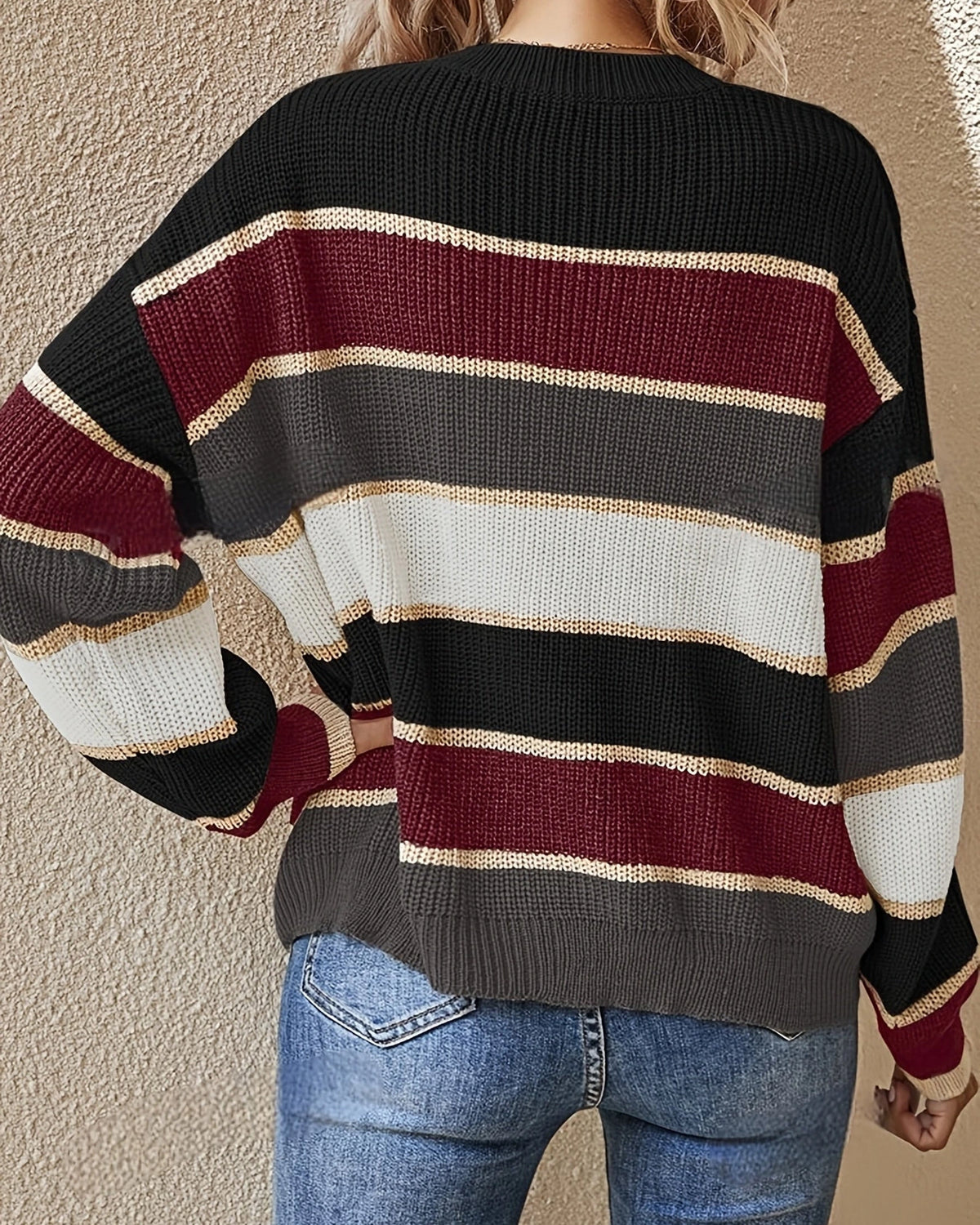 Women's Oversized Knit Jumper with Crew Neck in Striped Colour Block – Nell Jane