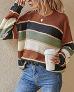 Women's Oversized Knit Jumper with Crew Neck in Striped Colour Block – Nell Jane