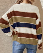 Women's Oversized Knit Jumper with Crew Neck in Striped Colour Block – Nell Jane