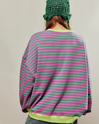 Women's Oversized Striped Sweatshirt with Contrast Trim and Drop Shoulders – Lark