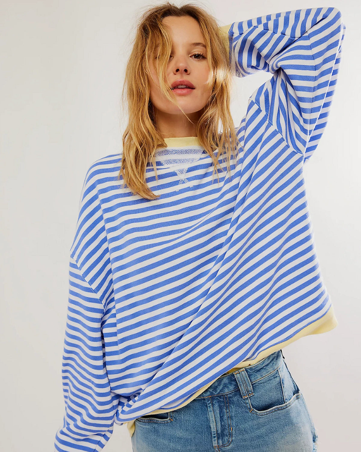 Women's Oversized Striped Sweatshirt with Contrast Trim and Drop Shoulders – Lark