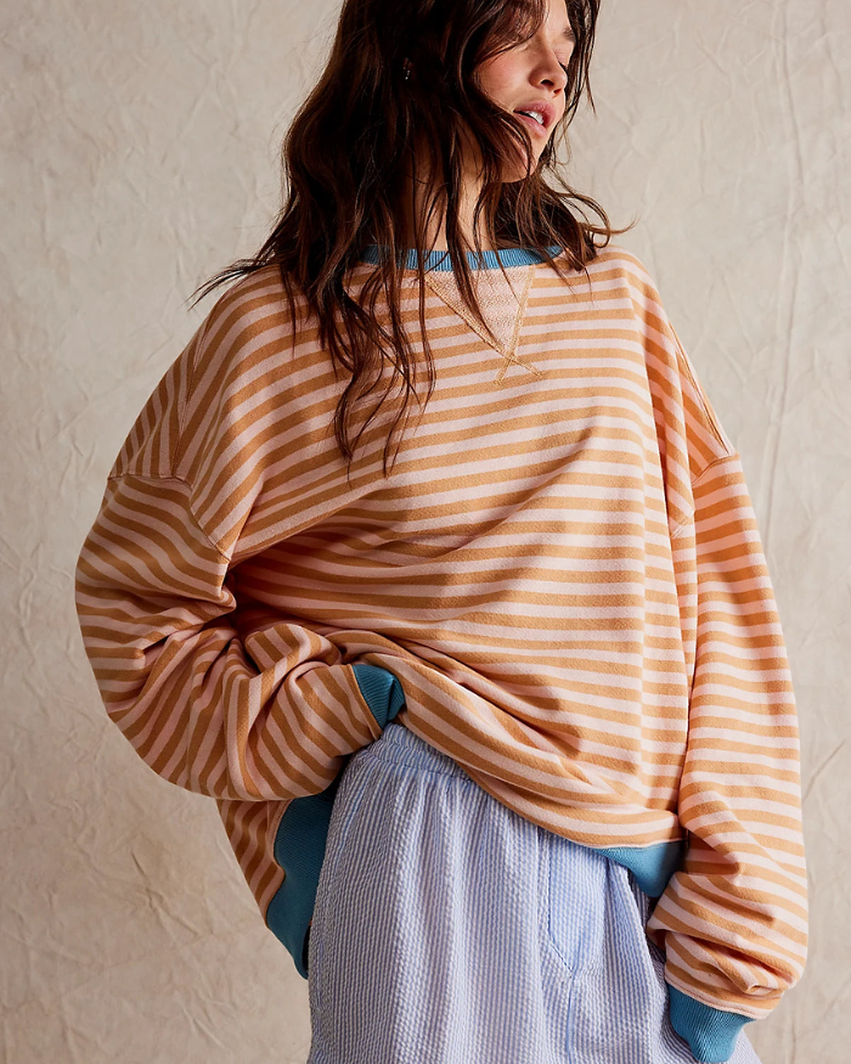 Women's Oversized Striped Sweatshirt with Contrast Trim and Drop Shoulders – Lark