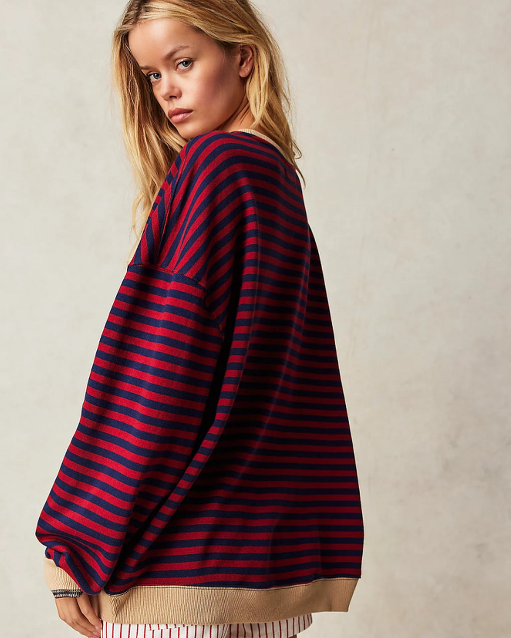 Women's Oversized Striped Sweatshirt with Contrast Trim and Drop Shoulders – Lark