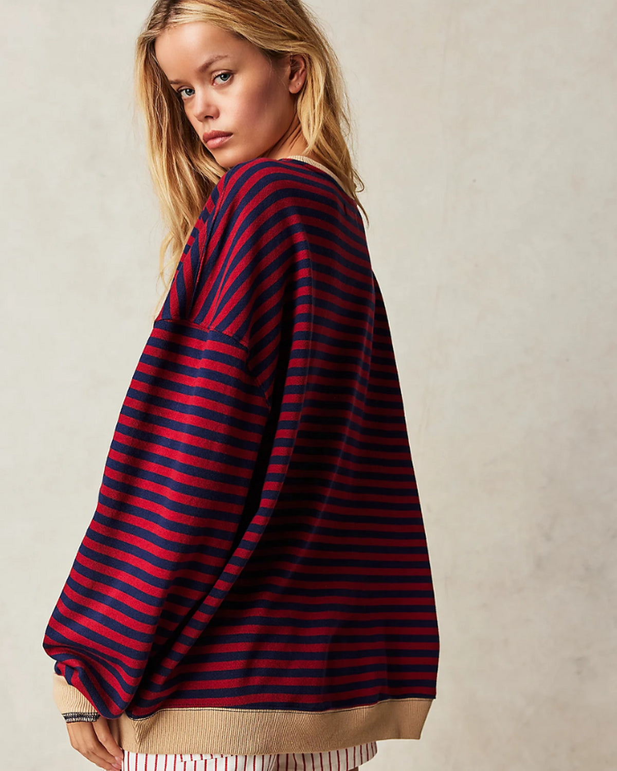 Women's Oversized Striped Sweatshirt with Contrast Trim and Drop Shoulders – Lark