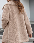 Women's Oversized Teddy Coat with Shawl Collar and Pockets in Beige – Evie Belle