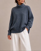 Women's Turtleneck Jumper with Ribbed Cuffs and Hem, Oversized Knit – Fleur