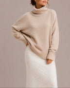 Women's Turtleneck Jumper with Ribbed Cuffs and Hem, Oversized Knit – Fleur