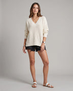 Women's Oversized V-Neck Knit Jumper with Ribbed Cuffs and Hem – Nell Belle